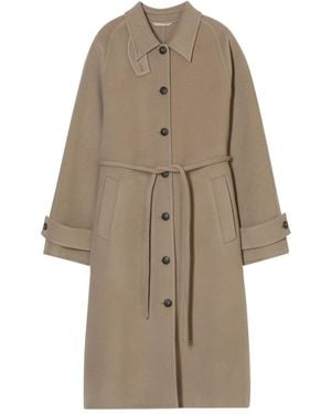 Closed Wool Belted Coat - Natural