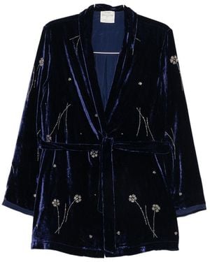 forte_forte Embroidered Velvet Kimono - Blue