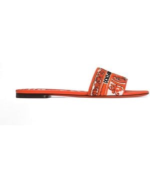 Dolce & Gabbana Maiolica Print Flat Sandals - Orange
