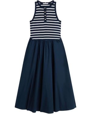 Tommy Hilfiger Striped Bodice Button Midi Dress - Blue