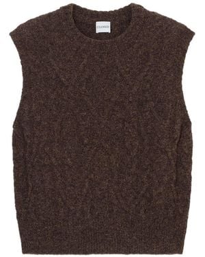 Closed Wool Blend Vest - Brown