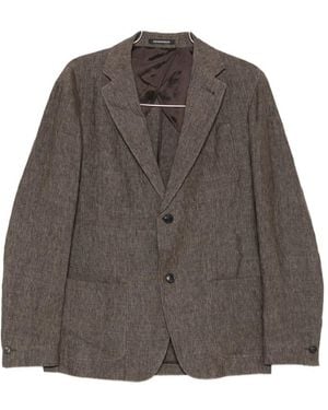 Emporio Armani Linen Single-Breasted Blazer Jacket - Brown