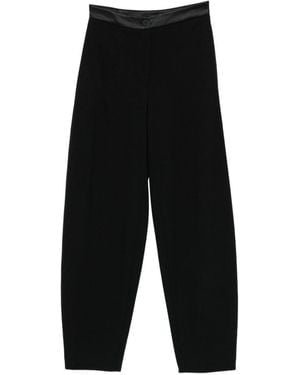 Emporio Armani Satin-Trim Tapered Trousers - Black