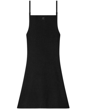 Courreges Short Ribbed Viscose Dress With Embroidered Logo - Black