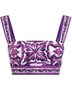 Dolce & Gabbana Maiolica Print Cotton Top - Purple