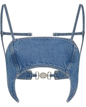Marine Serre Denim Bra Top - Blue