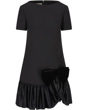 Valentino Bow Detail Wool And Silk Mini Dress - Black