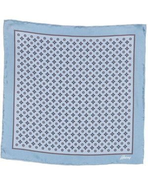 Brioni Printed Silk Pocket Square - Blue