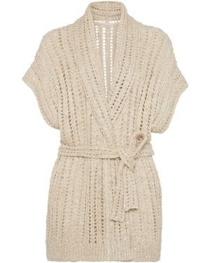 Brunello Cucinelli Linen And Silk Blend Cardigan - Natural