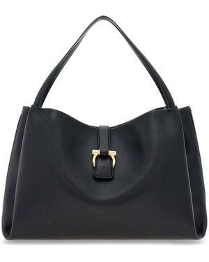 Ferragamo Large Leather Shoulder Bag - Black