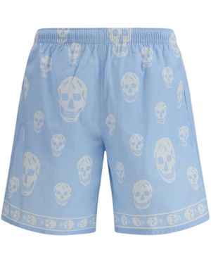 McQueen Bermuda Shorts With Skull Print - Blue