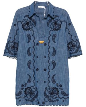 Zimmermann Mini Aster Paisley-embroidered Scalloped Dress - Blue