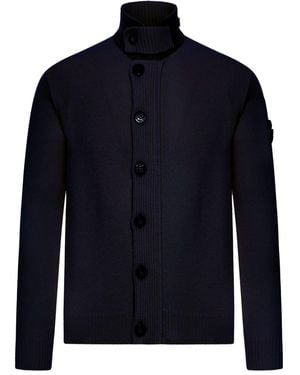 Stone Island High Collar Structured Knit Jumper - Blue