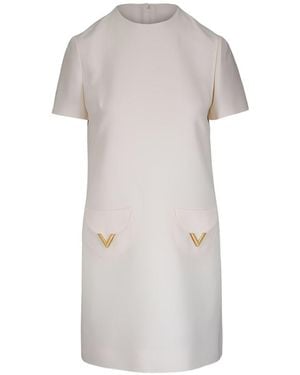 Valentino Vlogo Signature Wool And Silk Dress - White