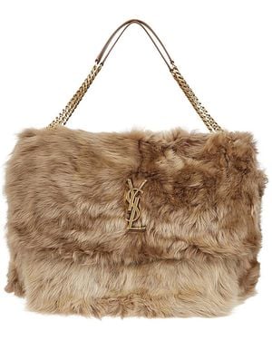 Saint Laurent Niki Fur Shoulder Bag - Brown