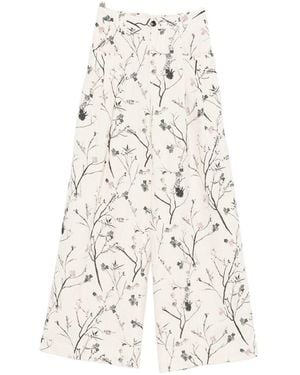 White Sand Printed Wide-Leg Trousers - White