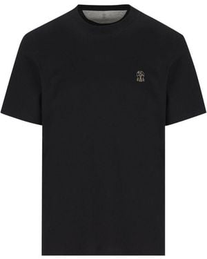 Brunello Cucinelli Logo Cotton T-Shirt - Black