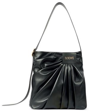 Loewe Draped Leather Tote Bag - Black