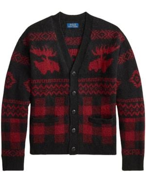 Polo Ralph Lauren Buffalo And Elk Pattern Cardigan - Red