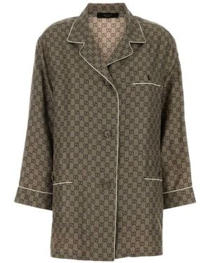 Gucci Gg Print Silk Shirt - Green