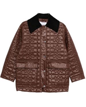 Ganni Quilted Coat With Contrasting Collar - Brown
