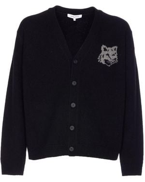 Maison Kitsuné Wool V-Necked Cardigan - Blue