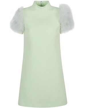 Valentino Feathered Wool And Silk Dress - Green