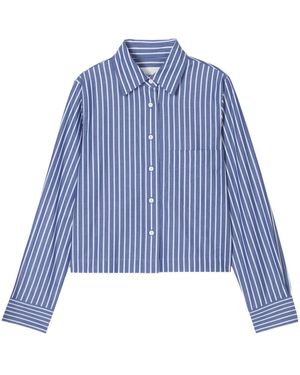 Closed Striped Cropped Shirt - Blue