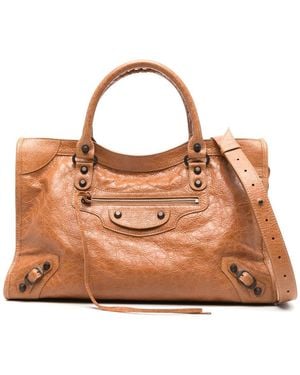 Balenciaga City Medium Leather Handbag - Brown