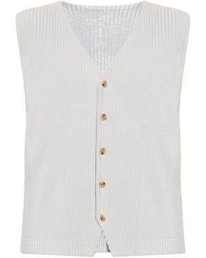 Homme Plissé Issey Miyake Pleated V-Necked Vest - White