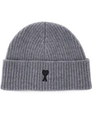 Ami Paris Ami De Coeur Wool Beanie - Grey