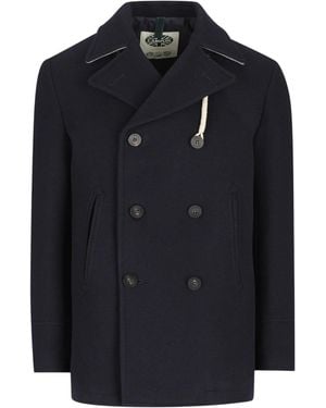 Camplin Double-Breasted Notch-Lapel Peacoat - Blue