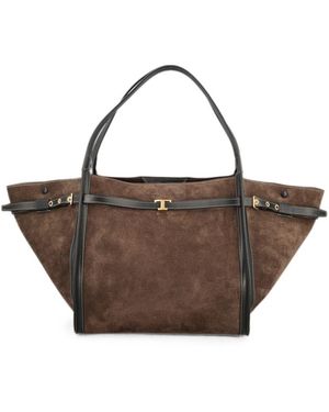 Tod's T Timeless Medium Leather Tote Bag - Brown