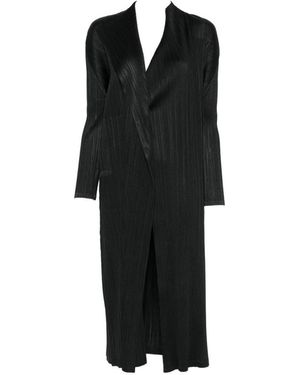 Pleats Please Issey Miyake Pleated Long Coat - Black