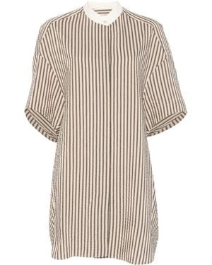 Alysi Cotton Blend Striped Dress - White