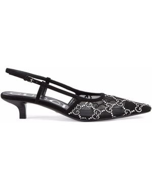 Gucci Gg Crystal Slingback Court Shoes - Black