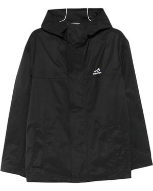 Balenciaga Hooded Logo-Print Jacket - Black
