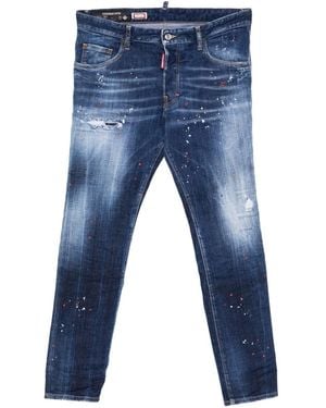 DSquared² Slim Fit Distressed Paint Splatter Jeans - Blue