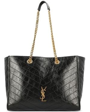 Saint Laurent Niki E/W Suede Leather Tote - Black