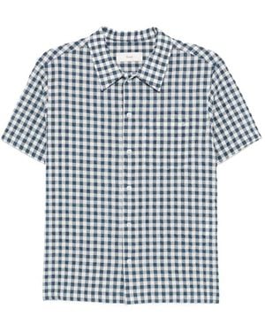 DUNST Checked Cotton Blend Shirt - Blue