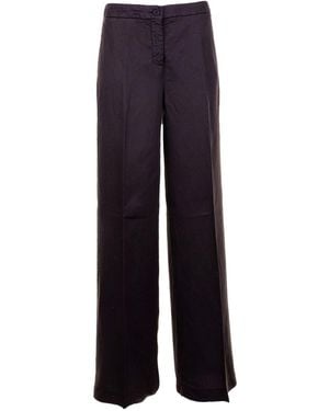 Via Masini 80 Linen Wide-Leg Trousers - Blue