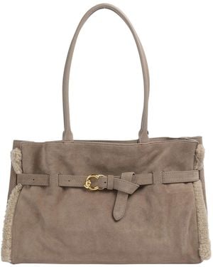 Coccinelle Sabine Soft Suede Tote Bag - Natural