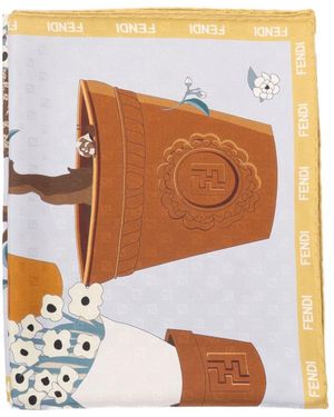 Fendi Printed Silk Foulard - White