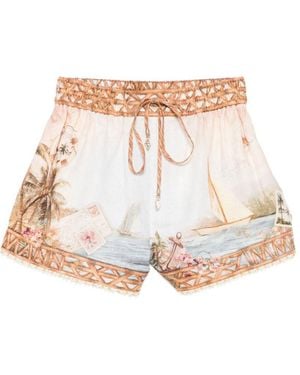Zimmermann Mahon Island Map Linen Shorts - White