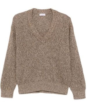 Brunello Cucinelli Cashmere V-Necked Jumper - Natural