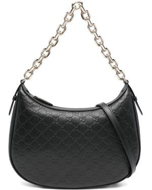 ショルダーバッグ・ポシェット GUCCI GG EMBLEM LARGE BLACK SHOULDER BAG GUCCI GG Emblem Medium $2190 Black Leather Shoulder Bag New
