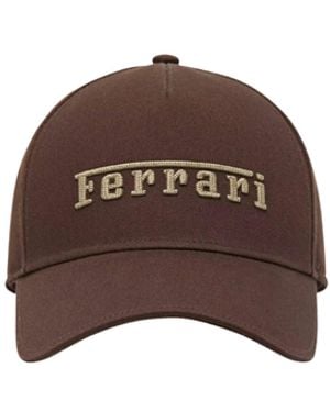 Ferrari Cotton Twill Baseball Cap With Embroidered Logo By - Brown