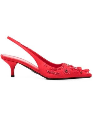 Prada Embroidered Slingback Court Shoes