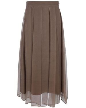 Brunello Cucinelli Silk Midi Skirt - Brown