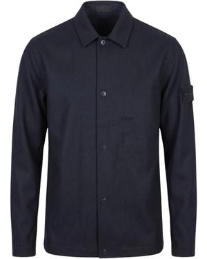 Stone Island Logo-Patch Button-Up Shirt - Blue